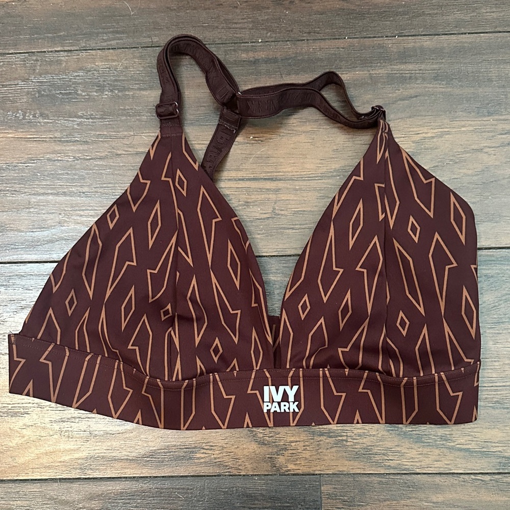 IVY PARK Brown Geo-Print Sports Bralette